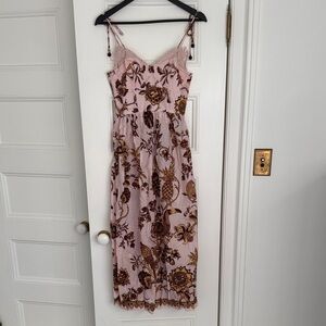FARM Rio Pink and Brown Floral Midi Dress